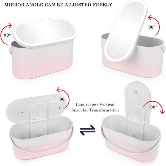 Travel Makeup Box with LED Light Mirror Plastic Cosmetic Case (Gradient Pink) - Picture 5 of 6